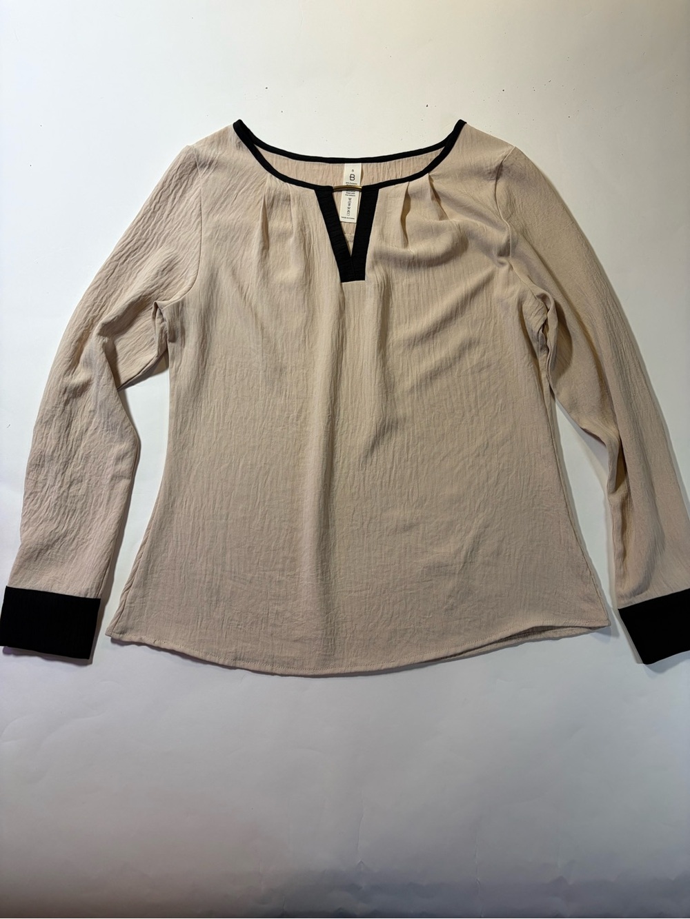 Women's Contrast Trim Cream Blouse with Black Accents